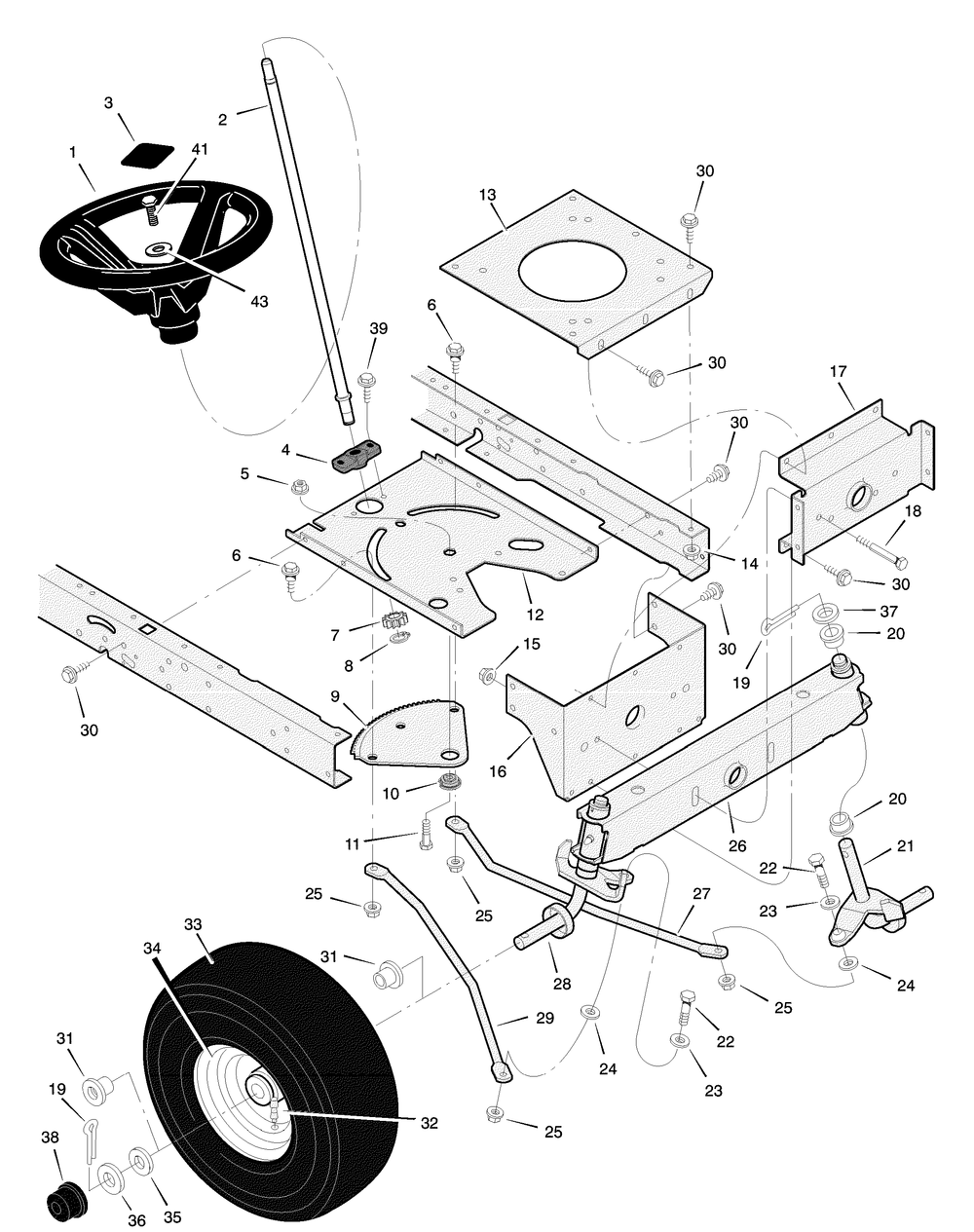 Steering Diagram and Parts List for 465614X48A 2004 Briggs and Stratton Lawn Tractor